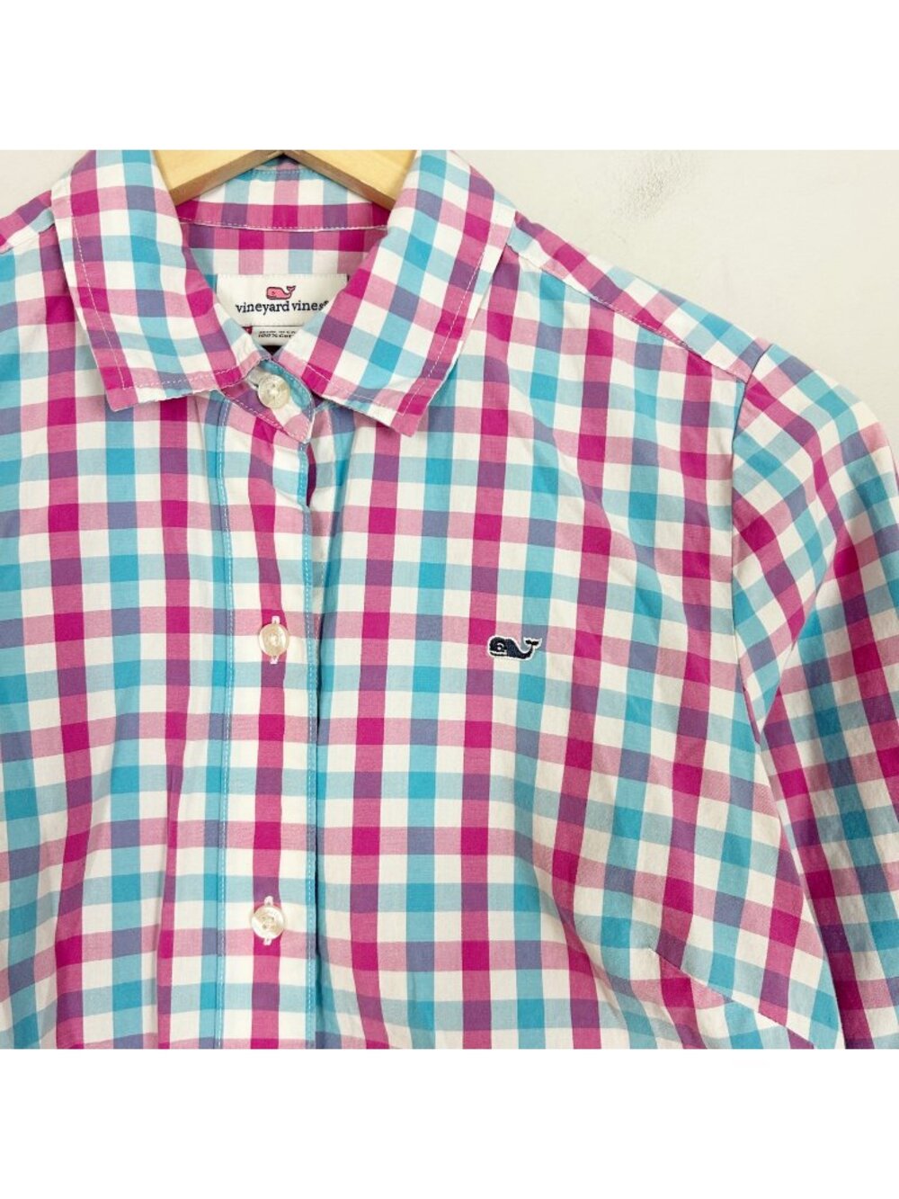 Vineyard Vines Pink & Blue Checkered Button Down Shirt Preppy Size 2